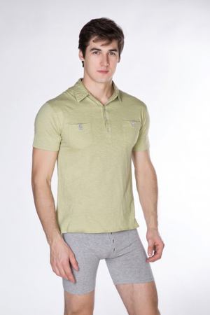 Рубашка-поло мужская светло-зеленая с 2 карманами Jil