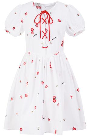 Платье из хлопка с цветочным принтом Miu Miu