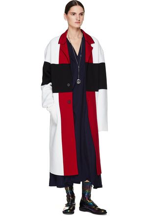 Контрастное вязаное пальто из шерсти