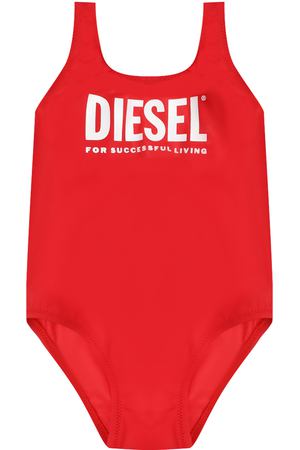 Купальник слитный красный, принт белый лого Diesel