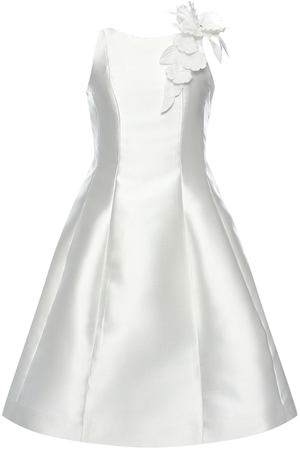 Платье атласное с цветами на плече, белое Monnalisa