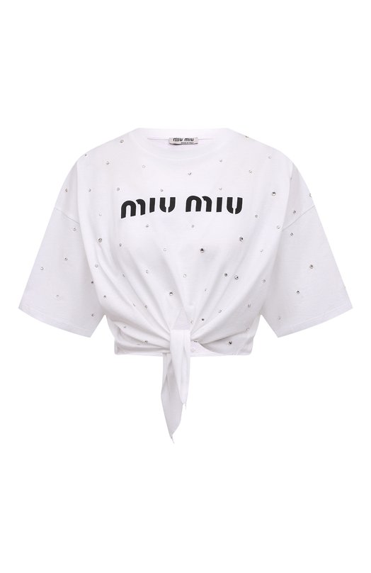 Где купить Хлопковая футболка Miu Miu Miu Miu 