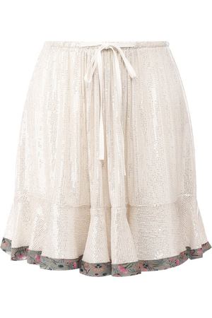 Шелковая мини-юбка с контрастной отделкой и пайетками Chloé
