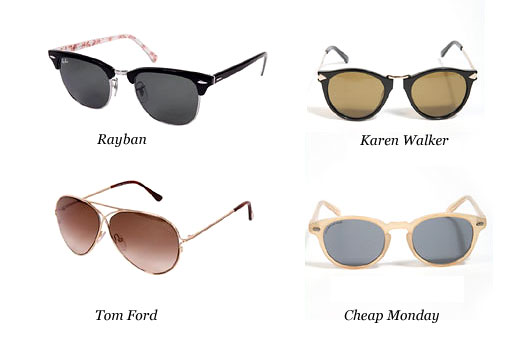 Темные очки. Тенденции моды весна-лето 2010. Rayban, Tom Ford, Cheap Monday, Karen Walker.