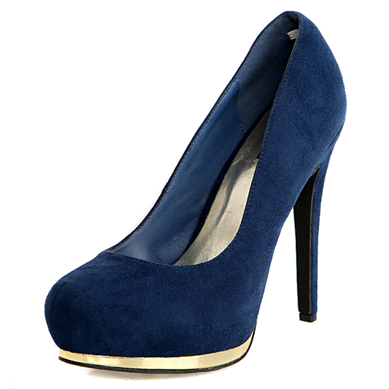 Синие бархатистые туфли с металлической вставкой на платформе марки Kira Plastinina