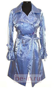 Женский двубортный голубой плащ с поясом, Интернет-магазин Adore-fashion.ru