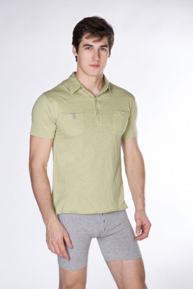 Где купить Рубашка-поло мужская светло-зеленая с 2 карманами Jil Jil 
