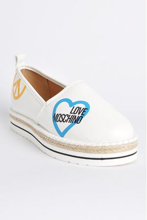Эспадрильи женские белые кожаные с логотипом бренда Love Moschino