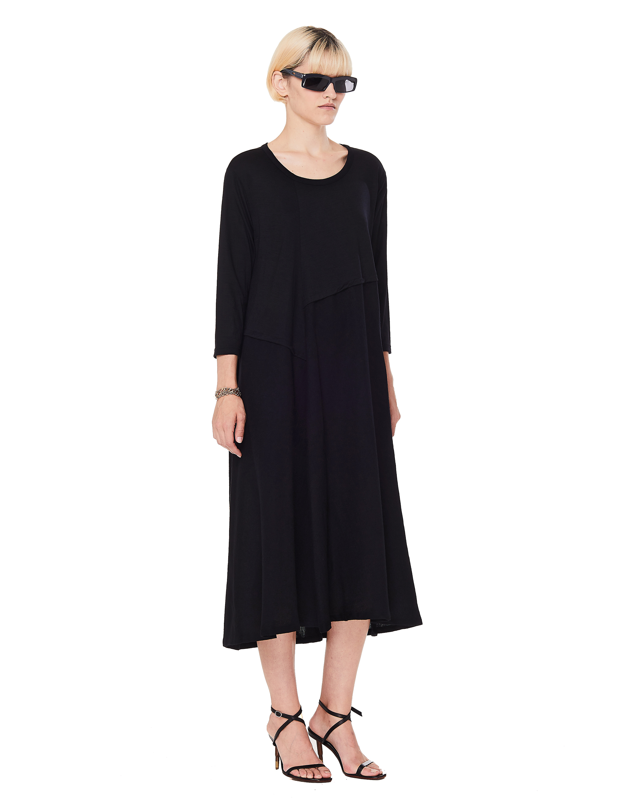 Где купить Черное комбинированное платье из шерсти Y's Yohji Yamamoto 