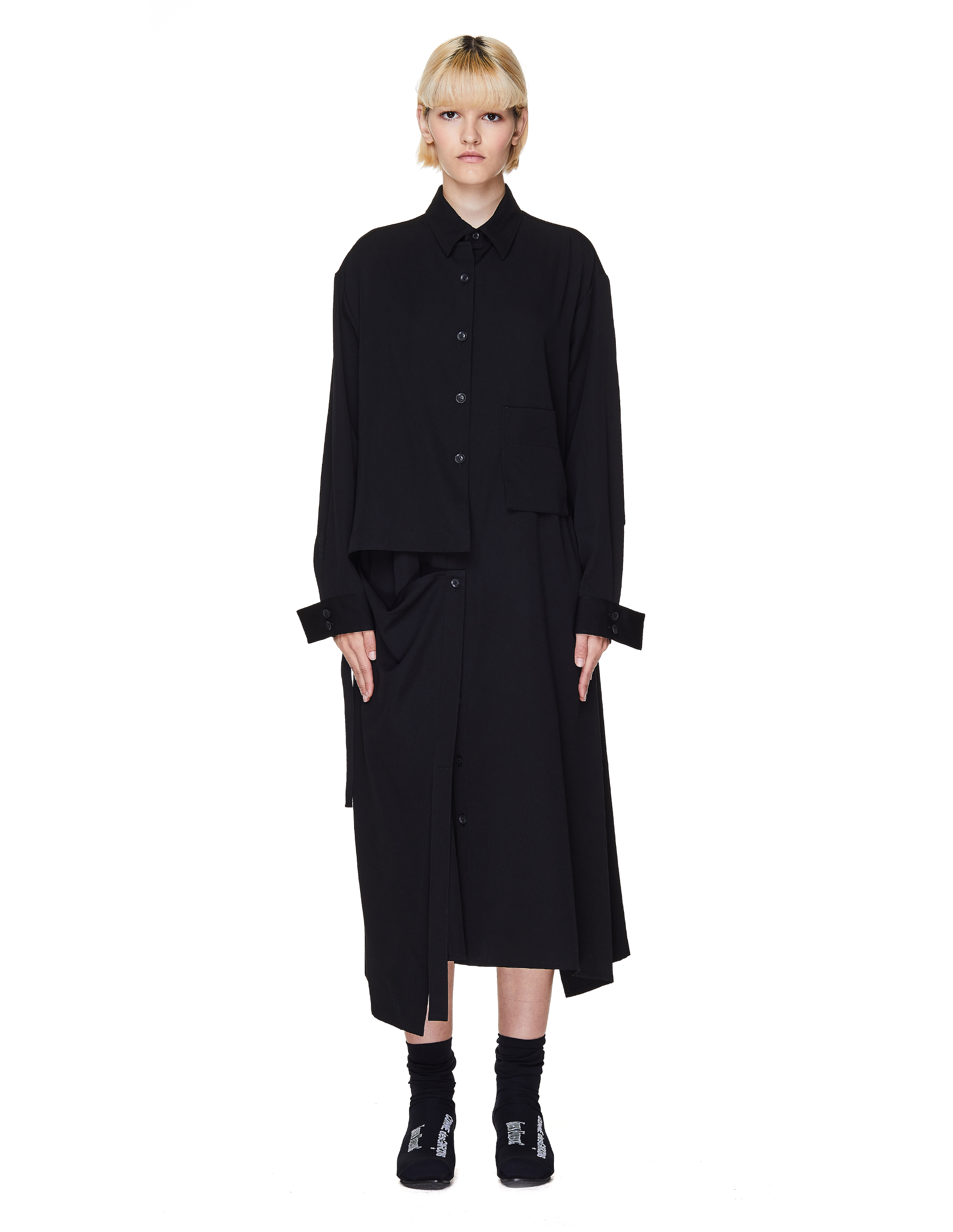 Где купить Черное шерстяное платье-рубашка Yohji Yamamoto Yohji Yamamoto 