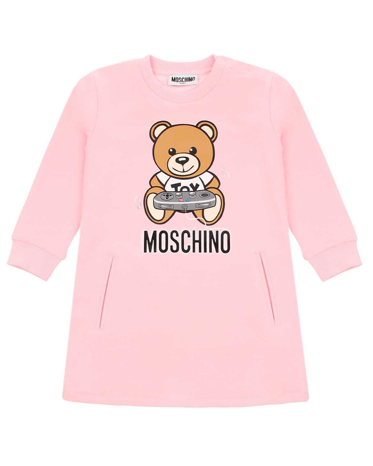 Где купить Розовое платье с принтом &quot;медвежонок с джойстиком&quot; Moschino детское Moschino 