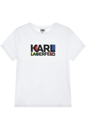 Белая хлопковая футболка с логотипом Karl Lagerfeld kids