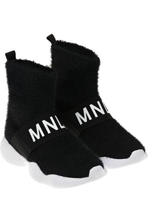 Черные кроссовки-носки с белым логотипом Monnalisa детские