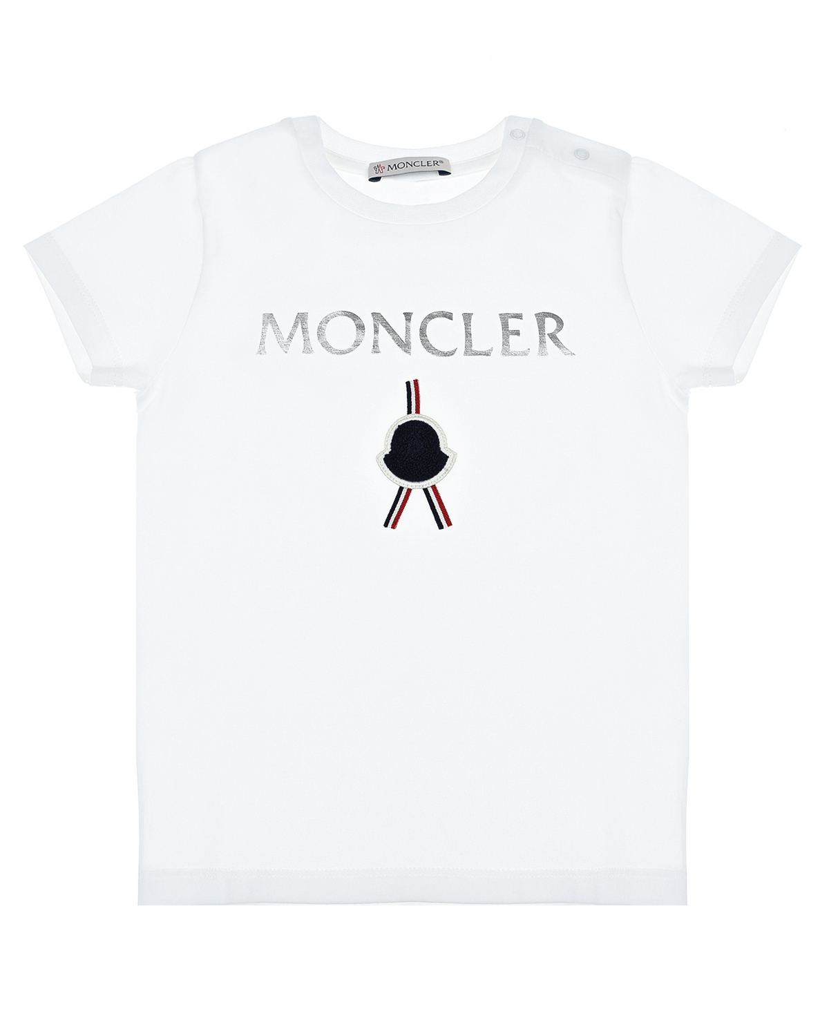 Где купить Белая футболка с серебристым логотипом Moncler детская Moncler 