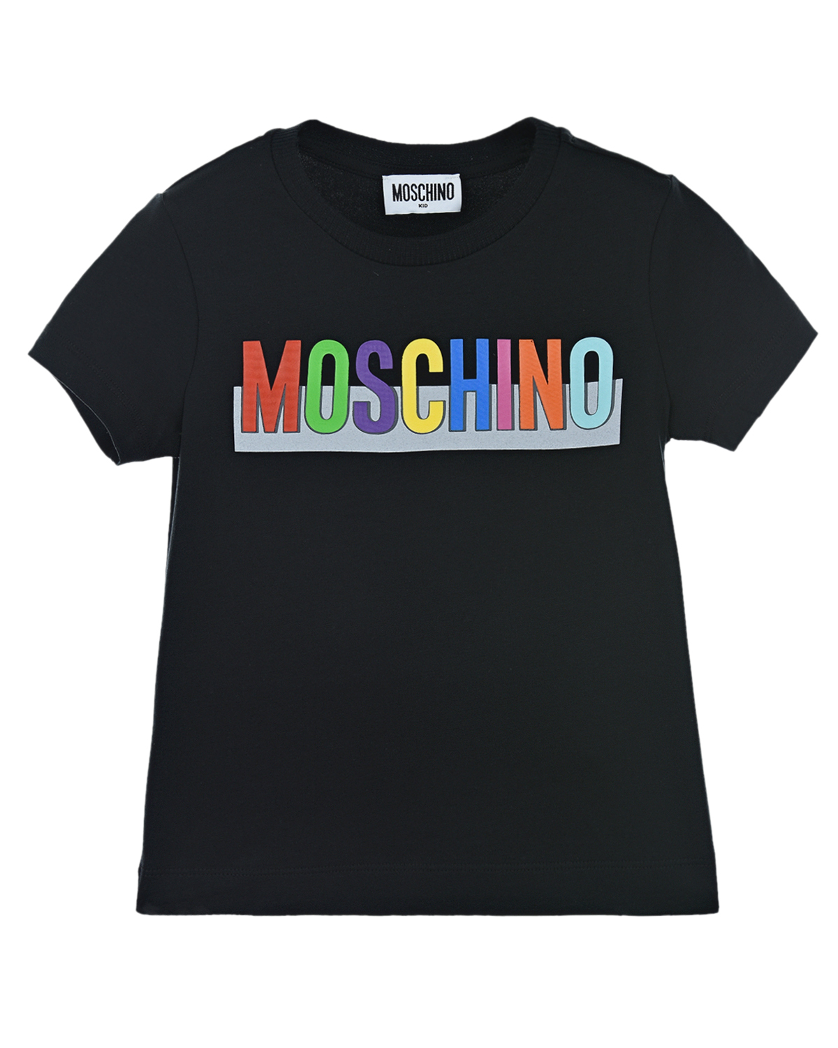 Где купить Черная футболка с радужным логотипом Moschino детская Moschino 