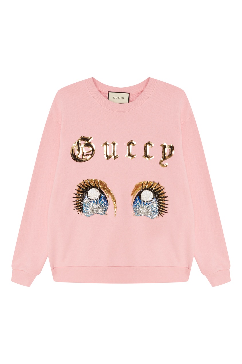 Где купить Розовый свитшот с блестящими аппликациями Gucci Gucci 