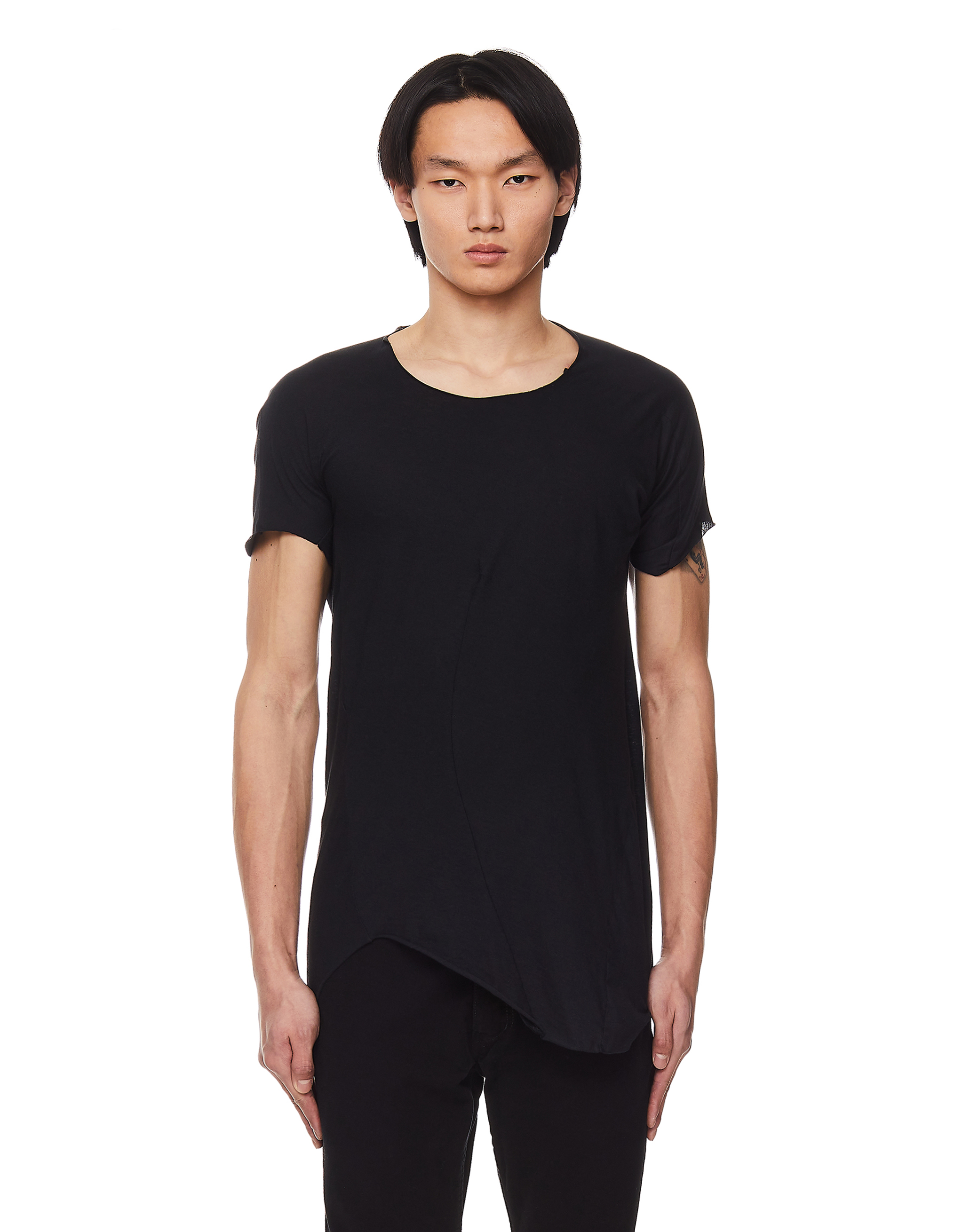 Где купить Черная футболка с асимметричным низом Leon Emanuel Blanck 