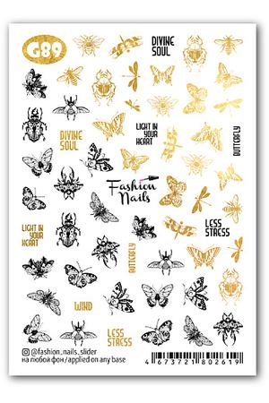 FASHION NAILS Слайдер дизайн для ногтей "Gold Insects"