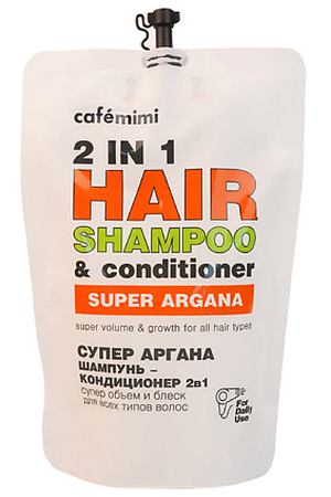 CAFÉ MIMI Super Food Шампунь-кондиционер для волос 2 в 1 СУПЕР АРГАНА супер объём и рост 450