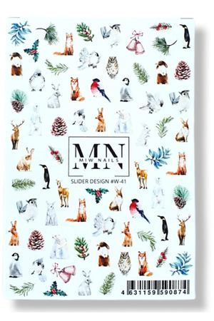 MIW NAILS Слайдер дизайн для маникюра зимняя животные
