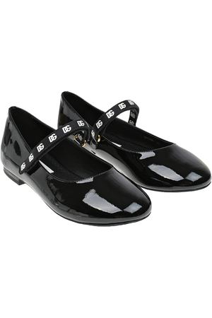 Черные лаковые туфли с лого на ремешке Dolce&Gabbana