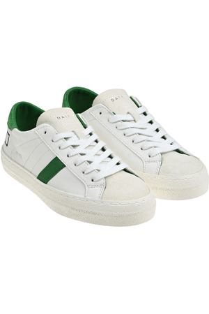 Кеды на шнуровке с зелеными деталями, белые D.A.T.E.
