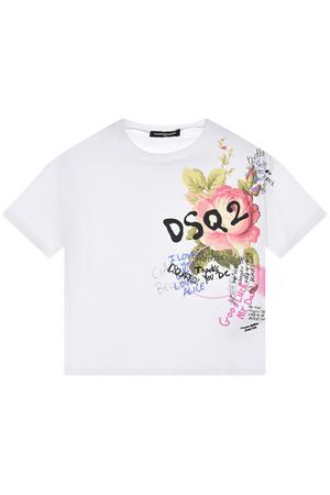 Белая футболка с цветочным принтом и лого Dsquared2
