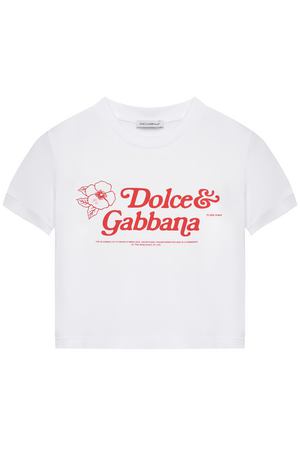 Футболка укороченная с красным логотипом DG, белая Dolce&Gabbana