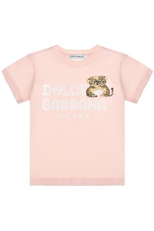 Футболка с принтом и логотипом, светло - розовая Dolce&Gabbana