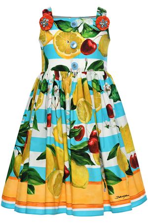 Платье в полоску с принтом &quot;фрукты&quot; Dolce&Gabbana