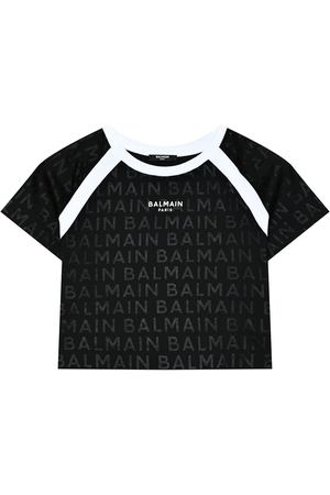 Укороченная футболка с лого в тон Balmain