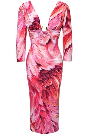 Платье с рукавами 3/4, принт &quot;перья&quot; Roberto Cavalli