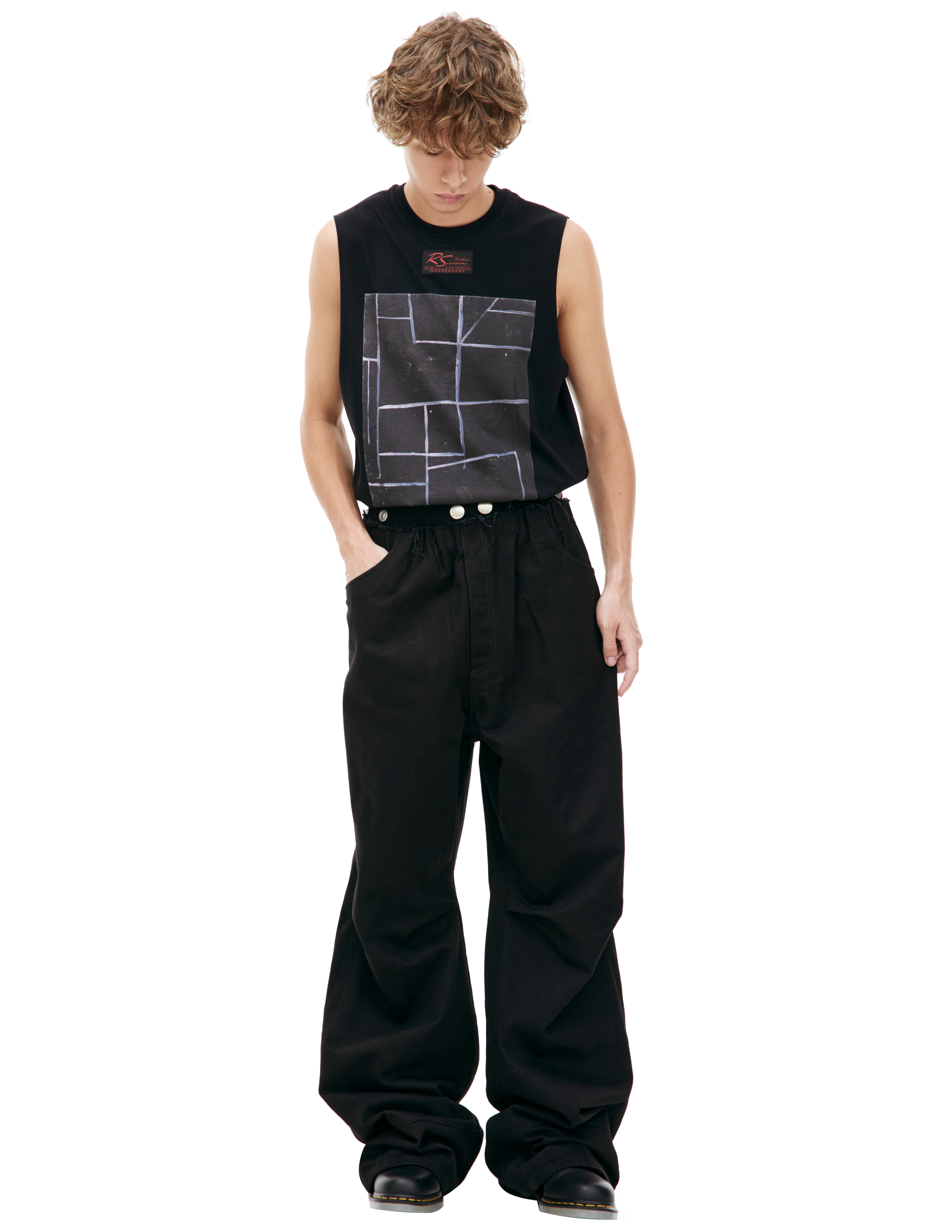 Где купить Широкие брюки с заклепками Raf Simons 