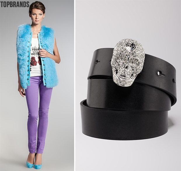 меховой жилет и ремень Philipp PLEIN